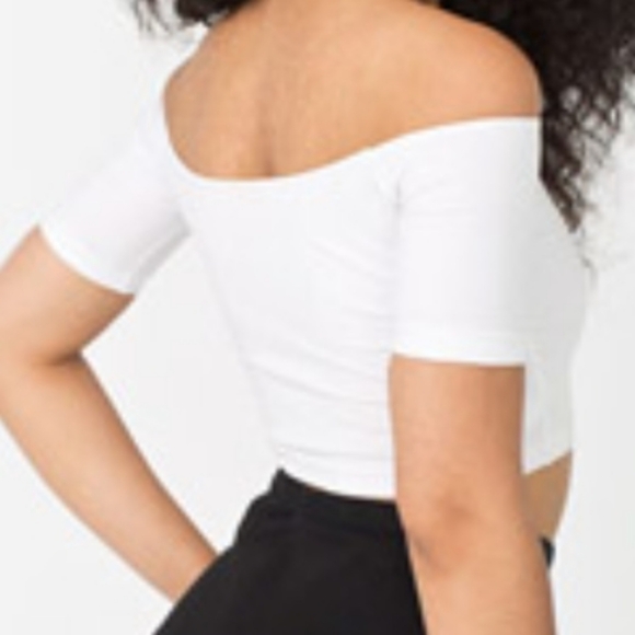 American Apparel White Off-the-shoulder Short Sleeve Crop Top - Picture 5 of 7